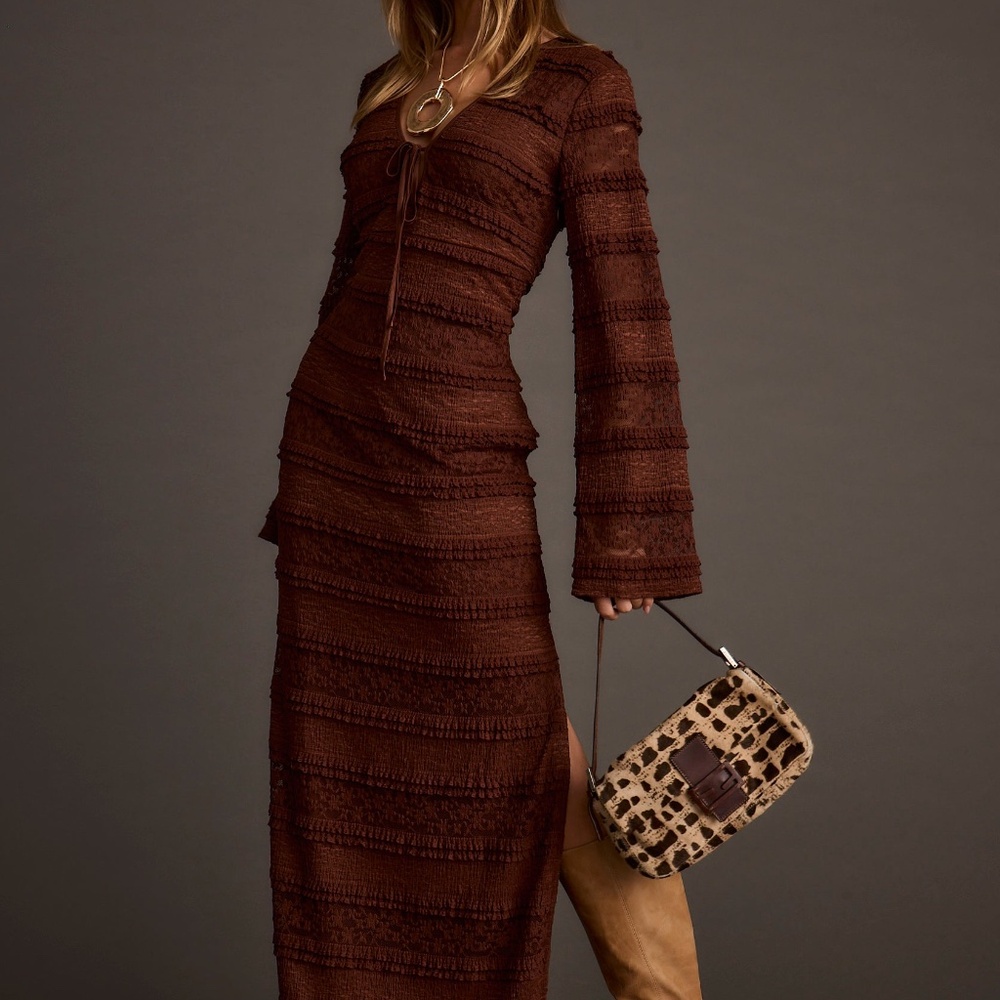 12th Tribe Brown Textured Maxi Dress